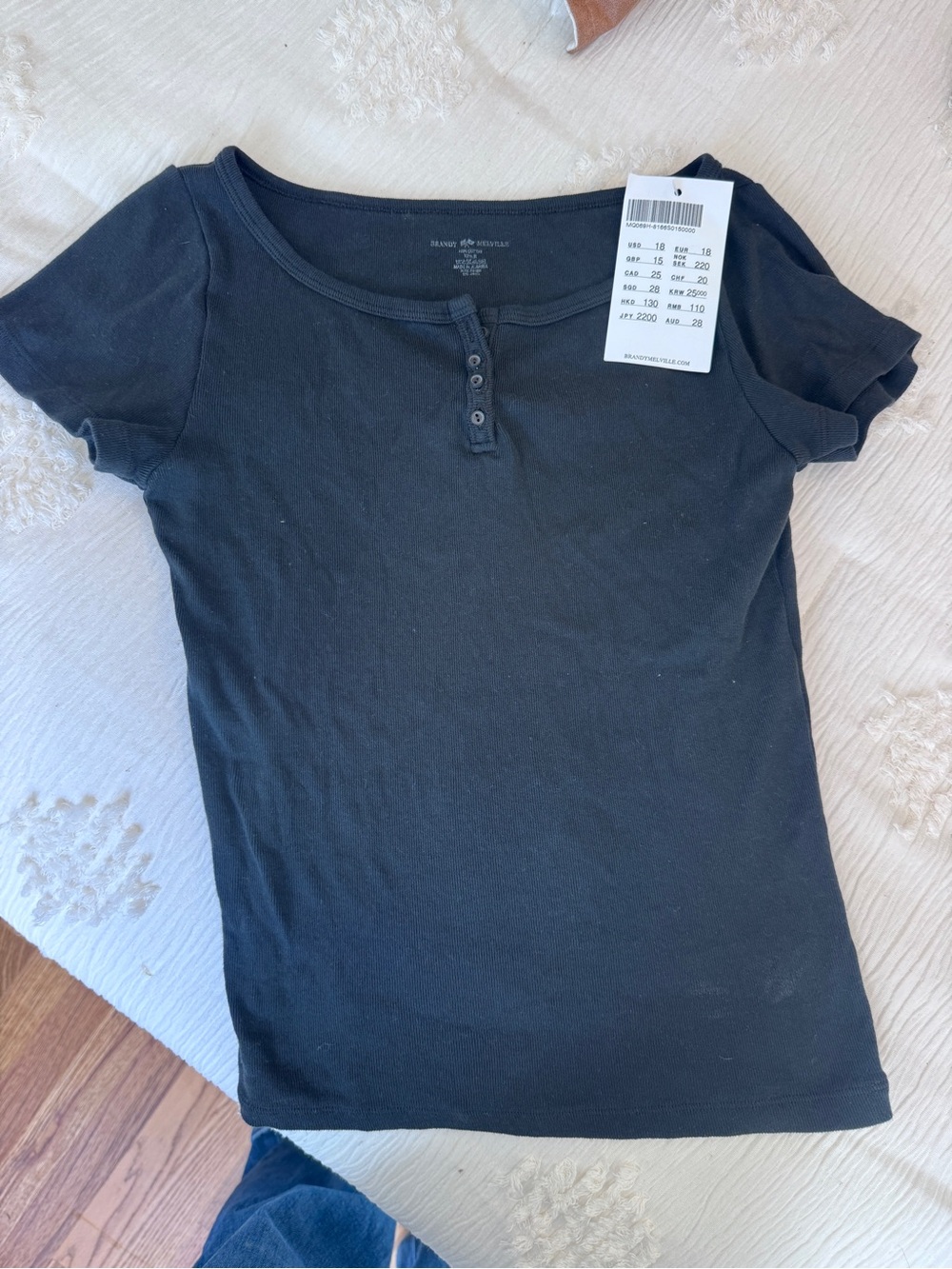 Brandy Melville Black Short Sleeve Henley Tee